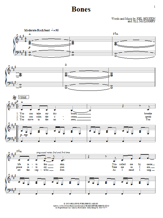 Download Hillsong United Bones Sheet Music and learn how to play Piano, Vocal & Guitar (Right-Hand Melody) PDF digital score in minutes
