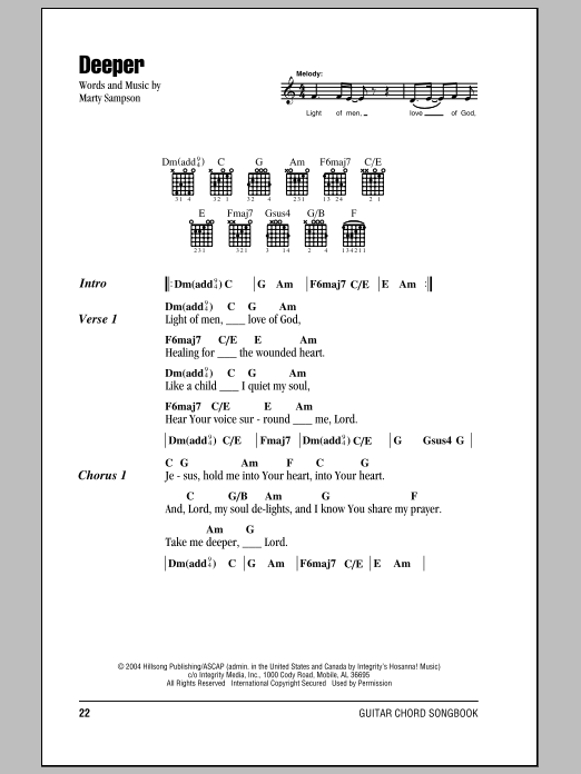 Download Hillsong United Deeper Sheet Music and learn how to play Lyrics & Chords PDF digital score in minutes