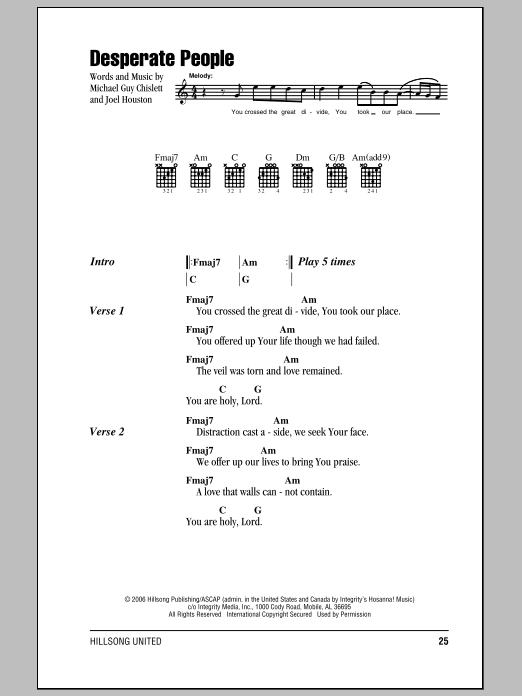 Download Hillsong United Desperate People Sheet Music and learn how to play Lyrics & Chords PDF digital score in minutes