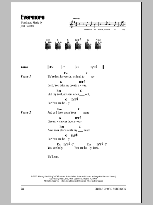 Download Hillsong United Evermore Sheet Music and learn how to play Lyrics & Chords PDF digital score in minutes
