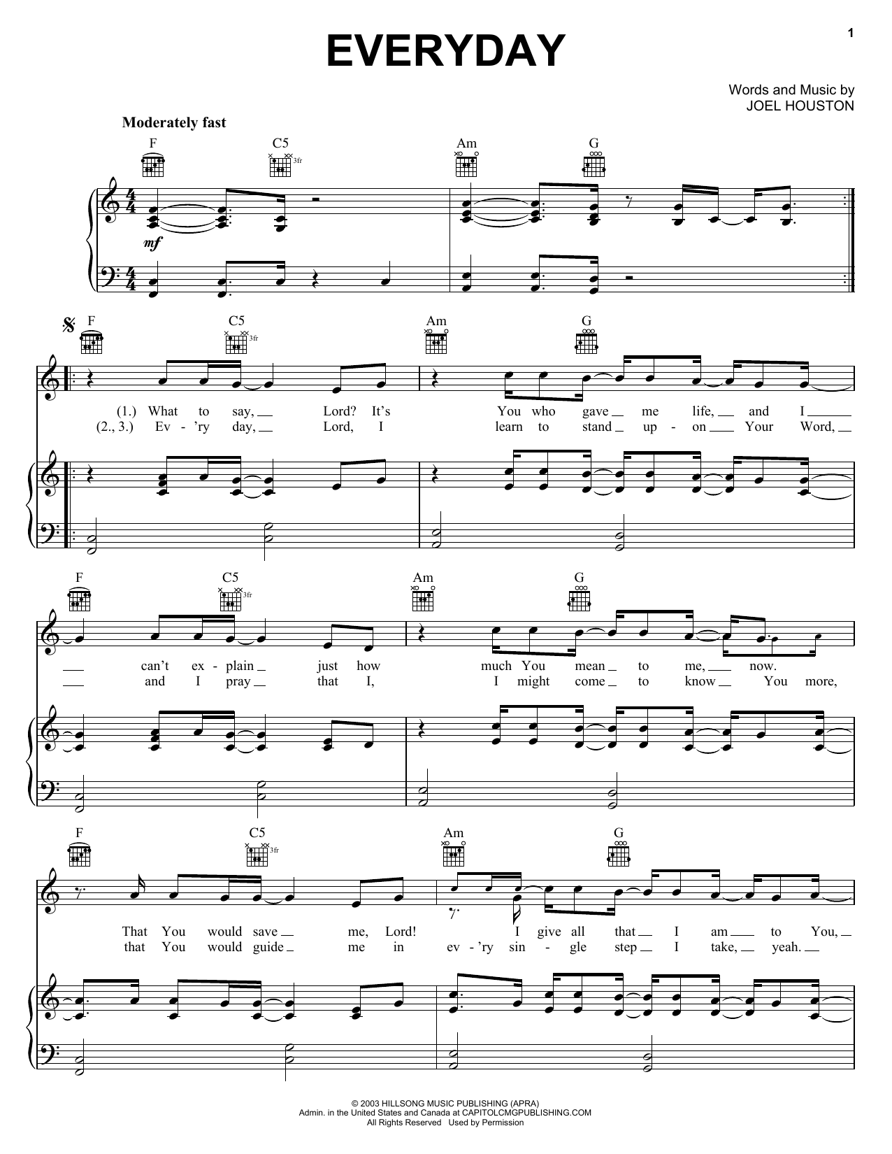 Download Phillips, Craig & Dean Everyday Sheet Music and learn how to play Big Note Piano PDF digital score in minutes