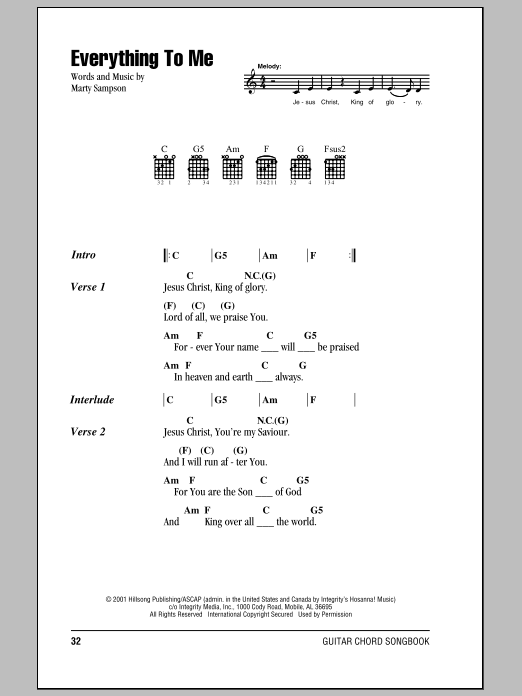 Download Hillsong United Everything To Me Sheet Music and learn how to play Lyrics & Chords PDF digital score in minutes