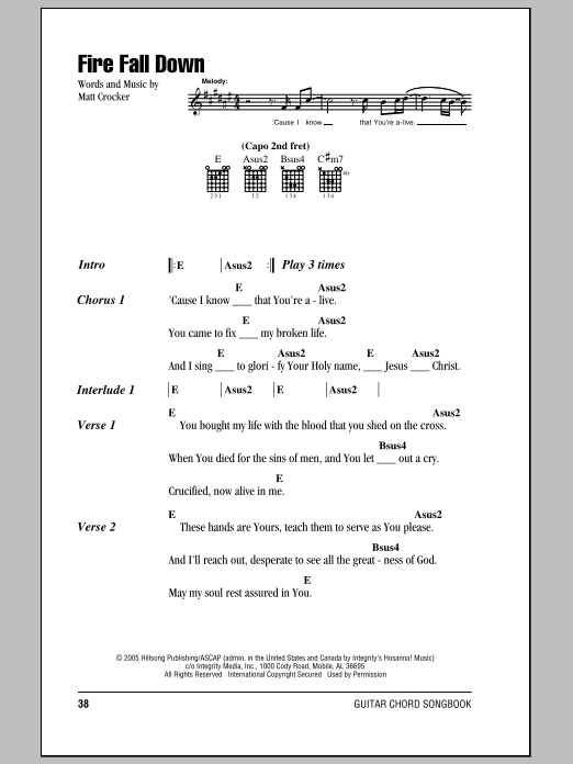 Download Hillsong United Fire Fall Down Sheet Music and learn how to play Lyrics & Chords PDF digital score in minutes