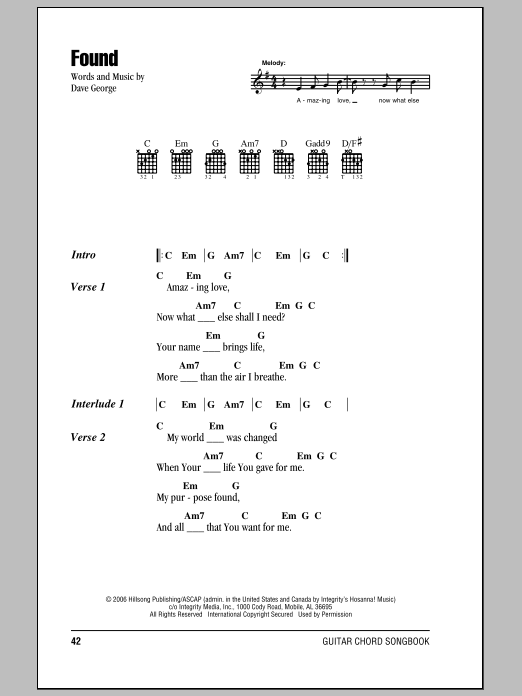 Download Hillsong United Found Sheet Music and learn how to play Lyrics & Chords PDF digital score in minutes