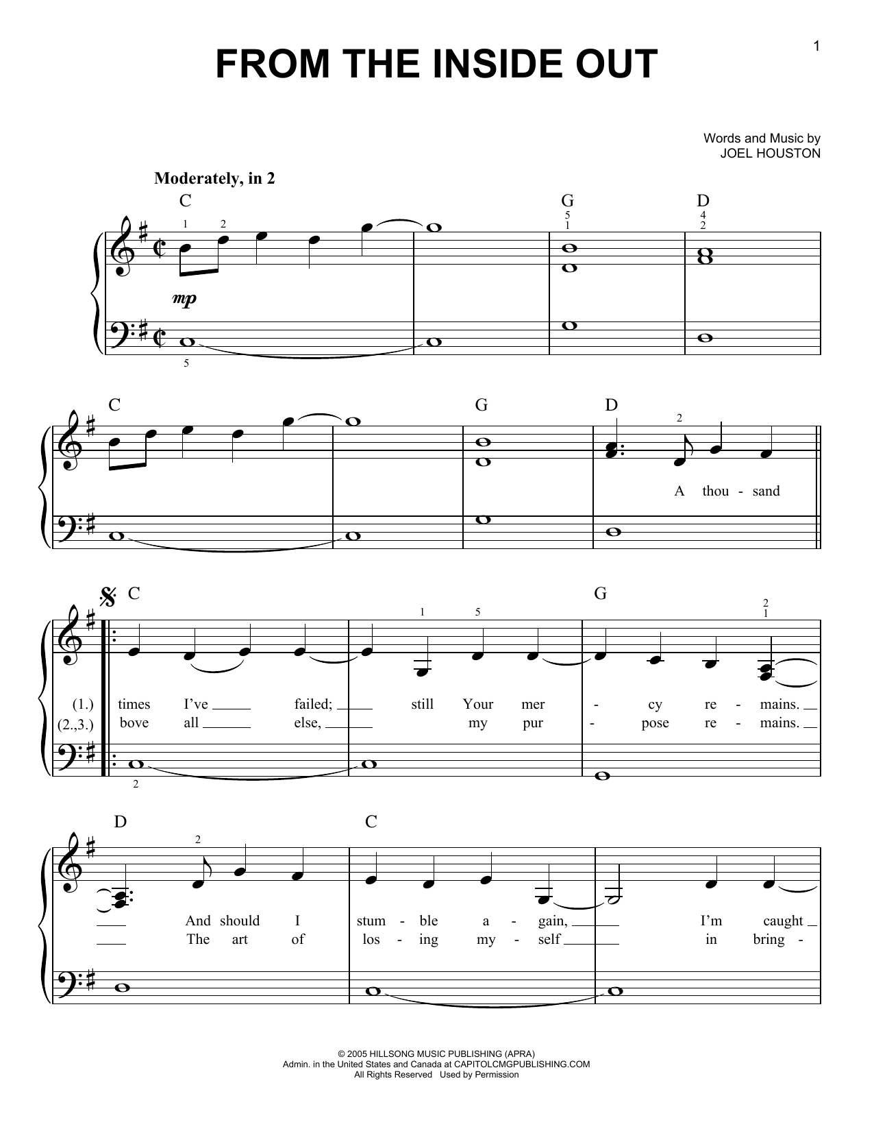 Download Hillsong United From The Inside Out Sheet Music and learn how to play Lyrics & Chords PDF digital score in minutes