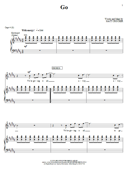 Download Hillsong United Go Sheet Music and learn how to play Piano, Vocal & Guitar (Right-Hand Melody) PDF digital score in minutes