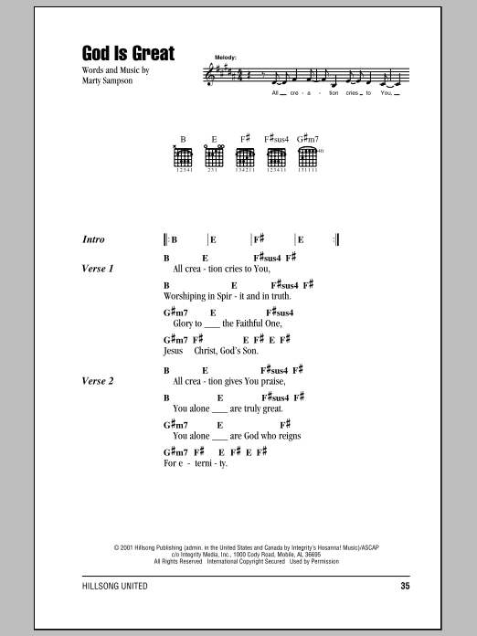 Download Hillsong United God Is Great Sheet Music and learn how to play Lyrics & Chords PDF digital score in minutes