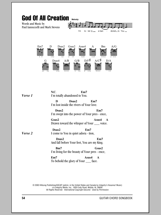 Download Hillsong United God Of All Creation Sheet Music and learn how to play Lyrics & Chords PDF digital score in minutes