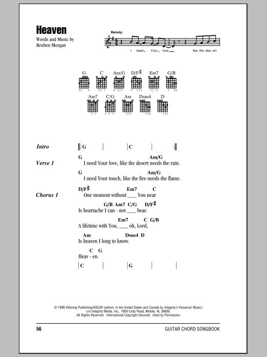 Download Hillsong United Heaven Sheet Music and learn how to play Lyrics & Chords PDF digital score in minutes