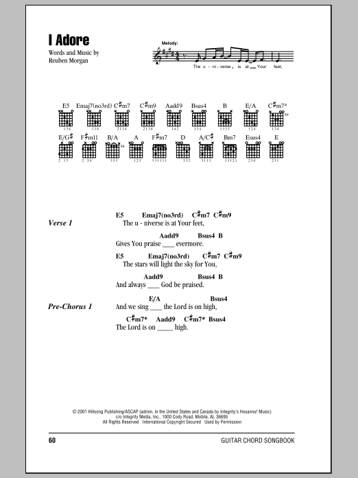 Download Hillsong United I Adore Sheet Music and learn how to play Lyrics & Chords PDF digital score in minutes