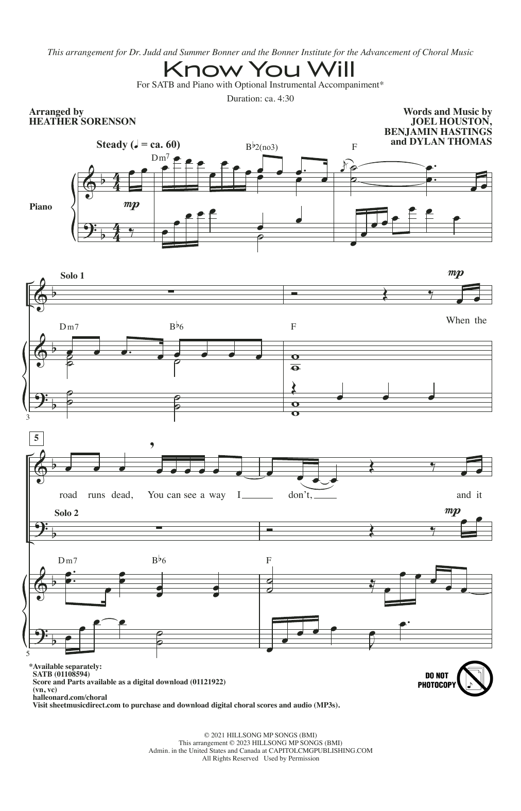 Download Hillsong United Know You Will (arr. Heather Sorenson) Sheet Music and learn how to play SATB Choir PDF digital score in minutes