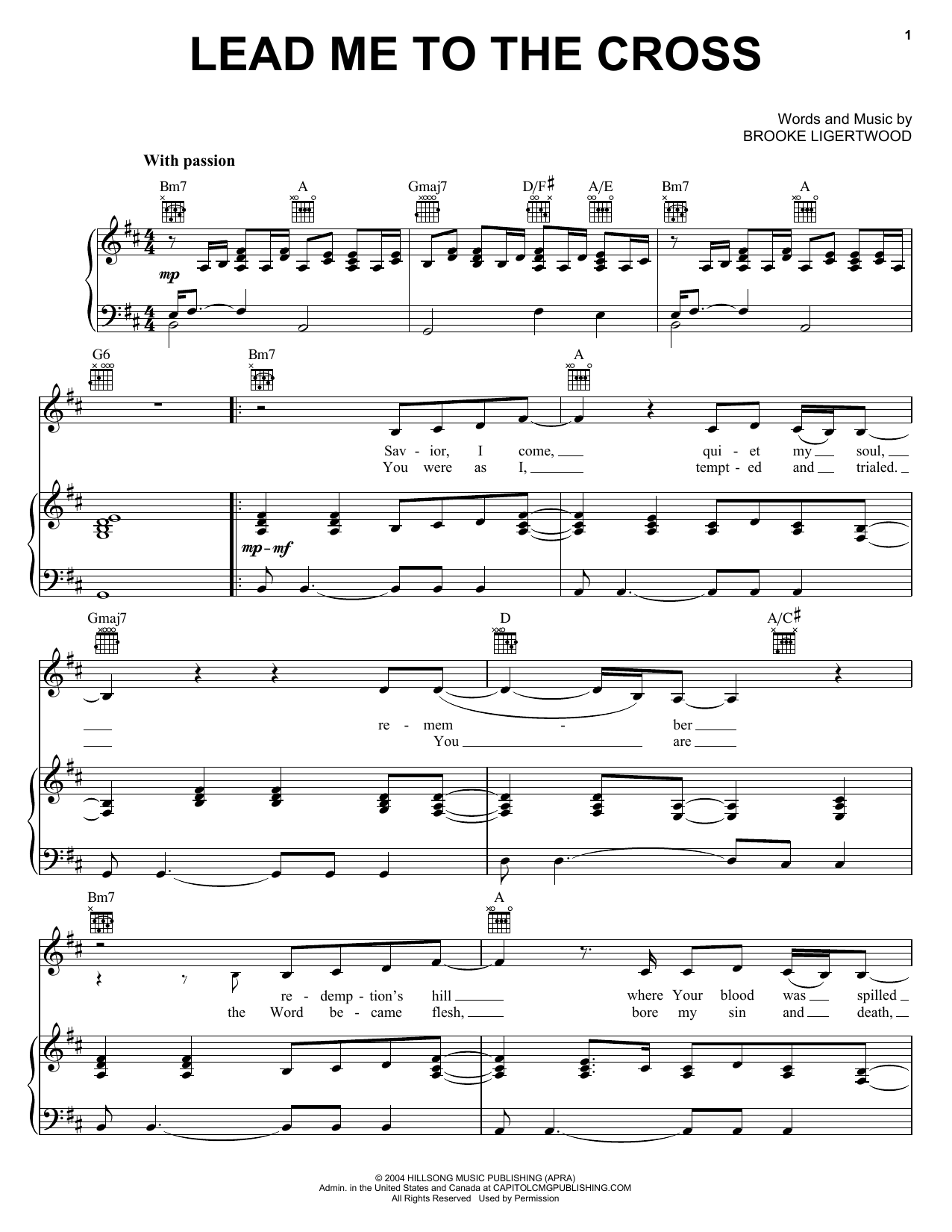 Download Brooke Fraser Lead Me To The Cross Sheet Music and learn how to play Piano (Big Notes) PDF digital score in minutes