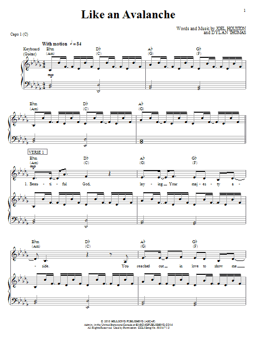Download Hillsong United Like An Avalanche Sheet Music and learn how to play Piano, Vocal & Guitar (Right-Hand Melody) PDF digital score in minutes
