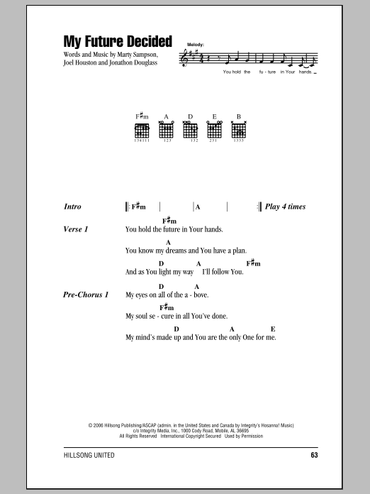 Download Hillsong United My Future Decided Sheet Music and learn how to play Lyrics & Chords PDF digital score in minutes