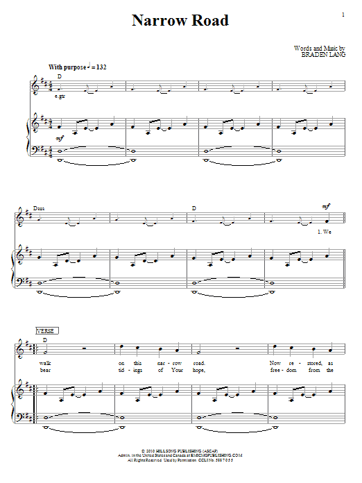 Download Hillsong United Narrow Road Sheet Music and learn how to play Piano, Vocal & Guitar (Right-Hand Melody) PDF digital score in minutes