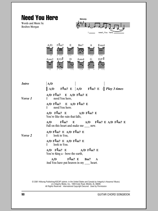 Download Hillsong United Need You Here Sheet Music and learn how to play Lyrics & Chords PDF digital score in minutes