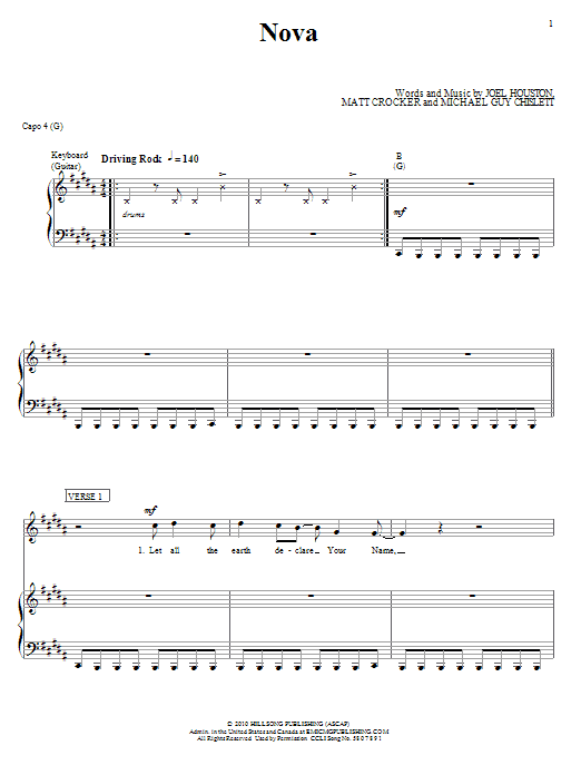 Download Hillsong United Nova Sheet Music and learn how to play Piano, Vocal & Guitar (Right-Hand Melody) PDF digital score in minutes