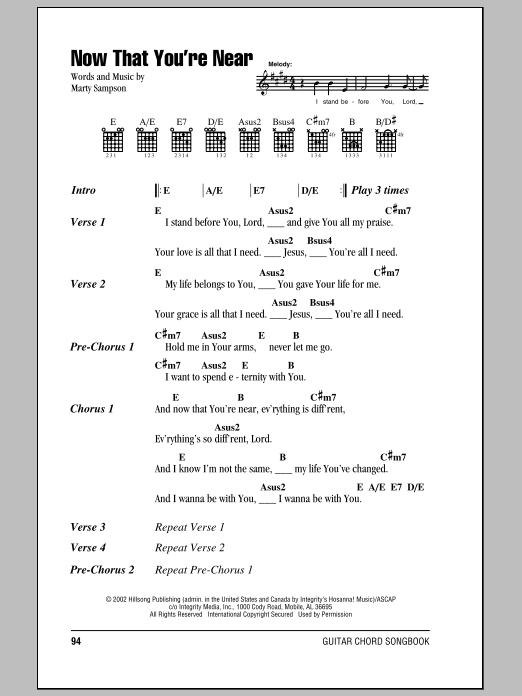 Download Hillsong United Now That You're Near Sheet Music and learn how to play Lyrics & Chords PDF digital score in minutes