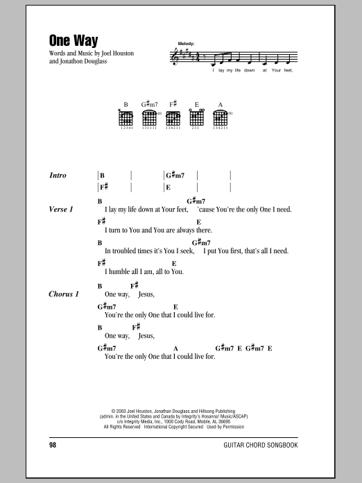 Download Hillsong United One Way Sheet Music and learn how to play Lyrics & Chords PDF digital score in minutes
