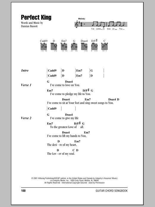 Download Hillsong United Perfect King Sheet Music and learn how to play Lyrics & Chords PDF digital score in minutes