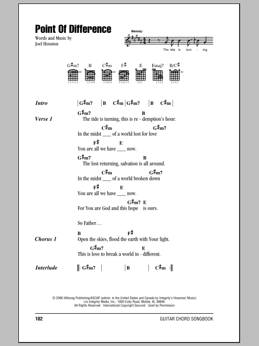 Download Hillsong United Point Of Difference Sheet Music and learn how to play Lyrics & Chords PDF digital score in minutes