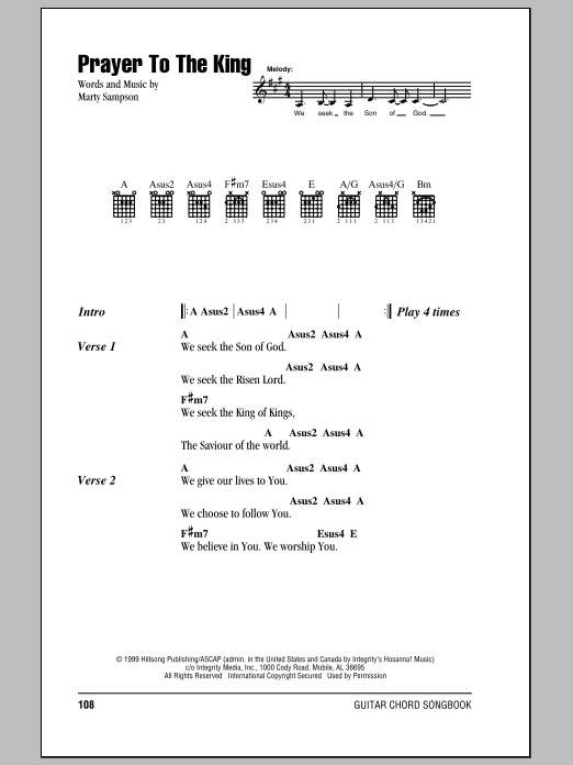 Download Hillsong United Prayer To The King Sheet Music and learn how to play Lyrics & Chords PDF digital score in minutes