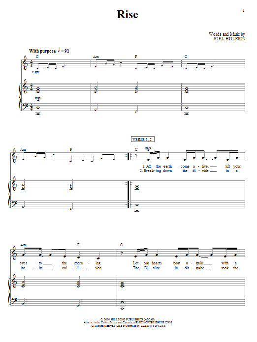Download Hillsong United Rise Sheet Music and learn how to play Piano, Vocal & Guitar (Right-Hand Melody) PDF digital score in minutes