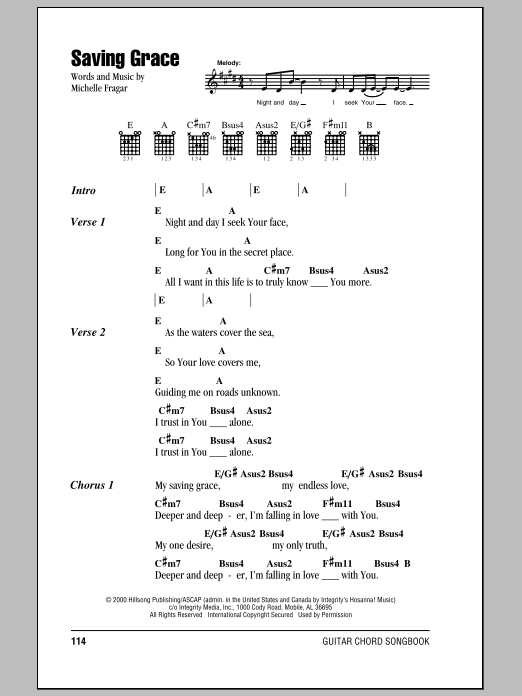 Download Hillsong United Saving Grace Sheet Music and learn how to play Lyrics & Chords PDF digital score in minutes