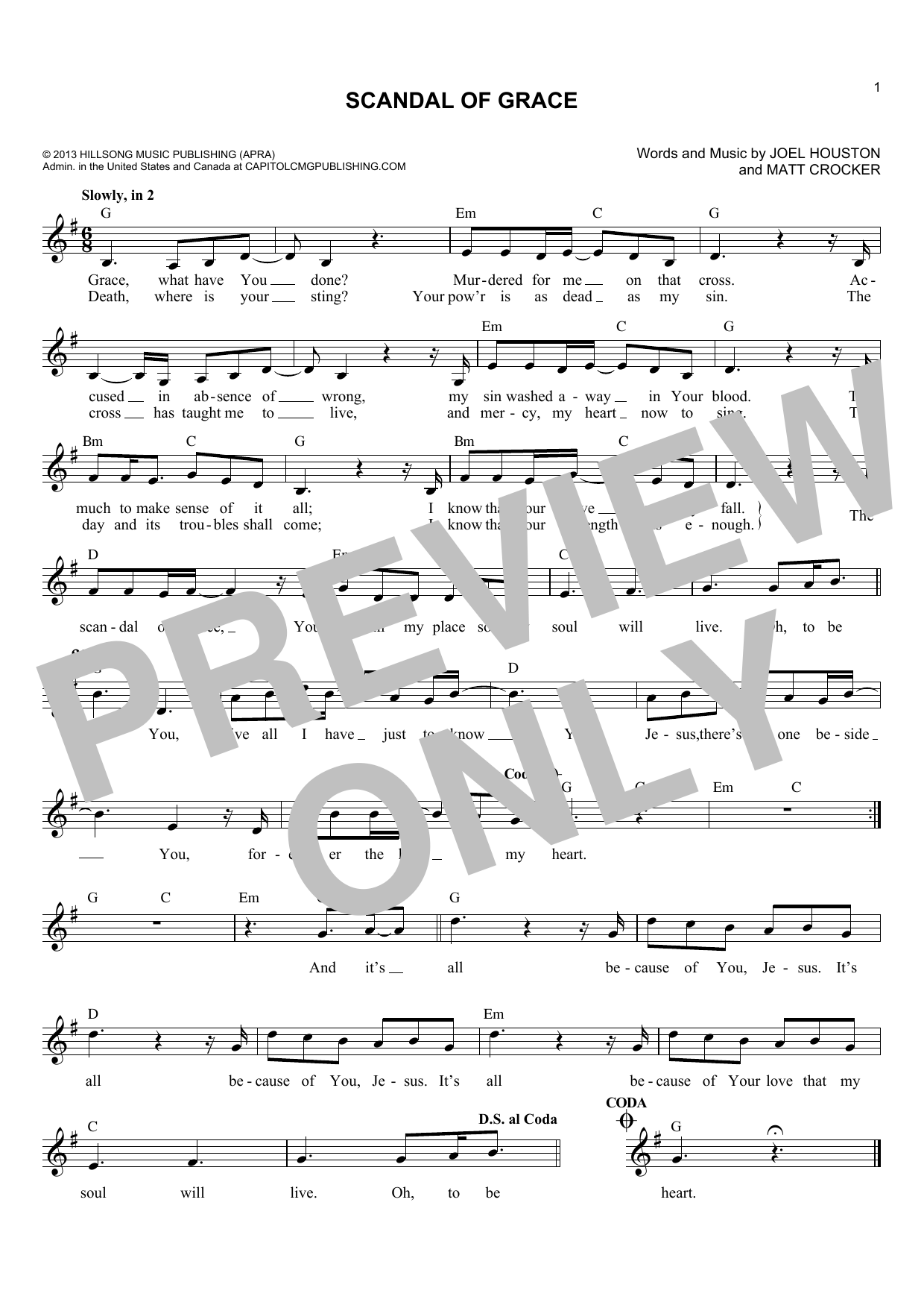 Download Matt Crocker Scandal Of Grace Sheet Music and learn how to play Melody Line, Lyrics & Chords PDF digital score in minutes