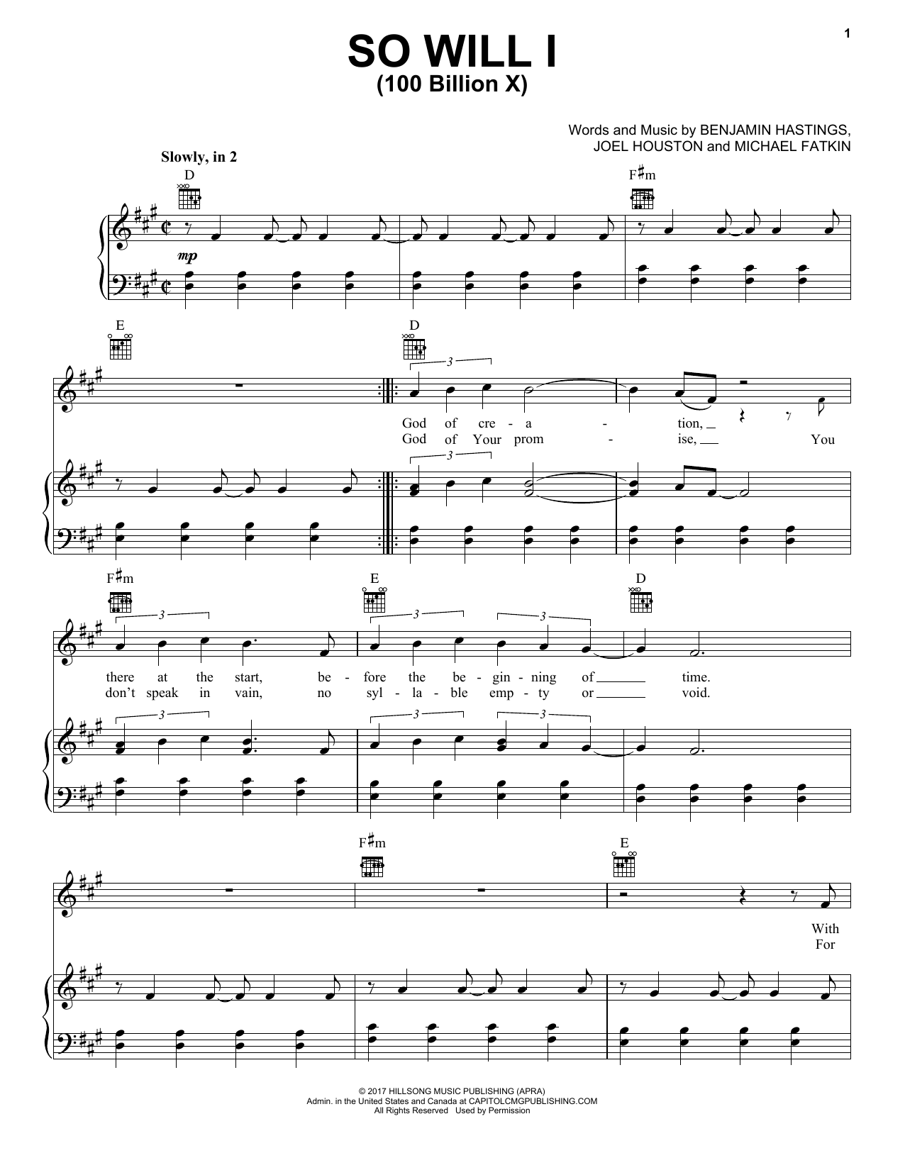 Download Hillsong United So Will I (100 Billion X) Sheet Music and learn how to play Piano, Vocal & Guitar (Right-Hand Melody) PDF digital score in minutes