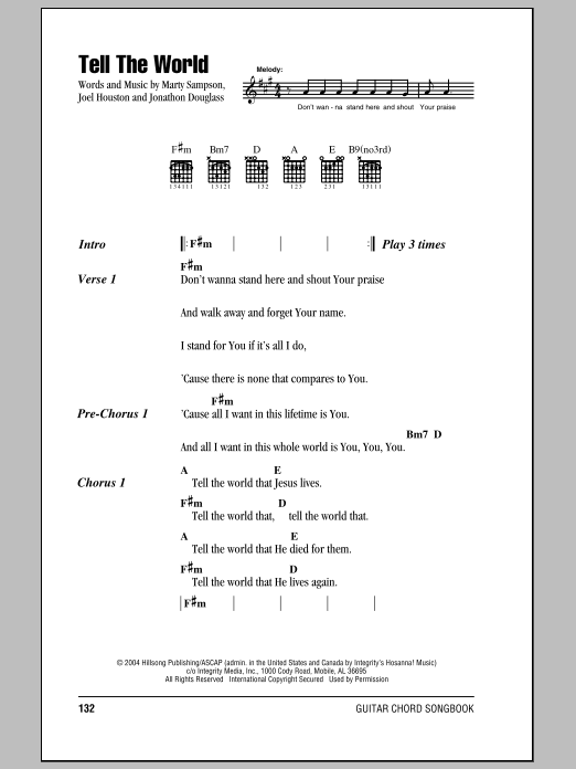 Download Hillsong United Tell The World Sheet Music and learn how to play Easy Guitar Tab PDF digital score in minutes