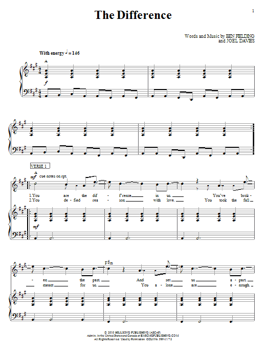 Download Hillsong United The Difference Sheet Music and learn how to play Piano, Vocal & Guitar (Right-Hand Melody) PDF digital score in minutes