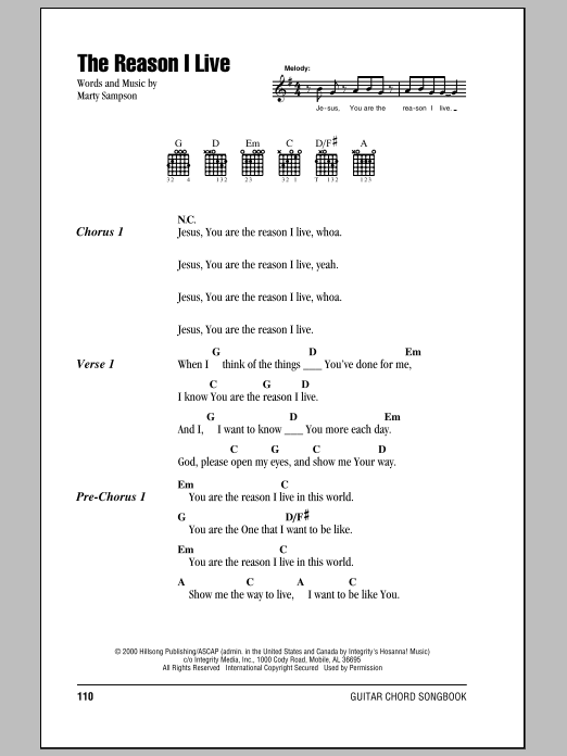 Download Hillsong United The Reason I Live Sheet Music and learn how to play Lyrics & Chords PDF digital score in minutes