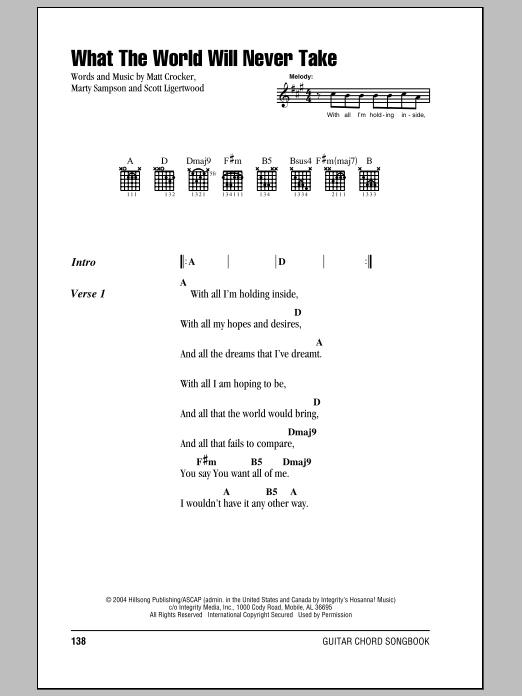 Download Hillsong United What The World Will Never Take Sheet Music and learn how to play Lyrics & Chords PDF digital score in minutes