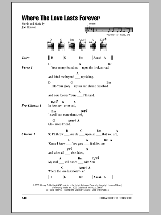 Download Hillsong United Where The Love Lasts Forever Sheet Music and learn how to play Lyrics & Chords PDF digital score in minutes