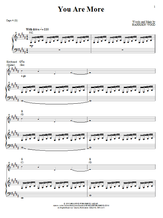 Download Hillsong United You Are More Sheet Music and learn how to play Piano, Vocal & Guitar (Right-Hand Melody) PDF digital score in minutes