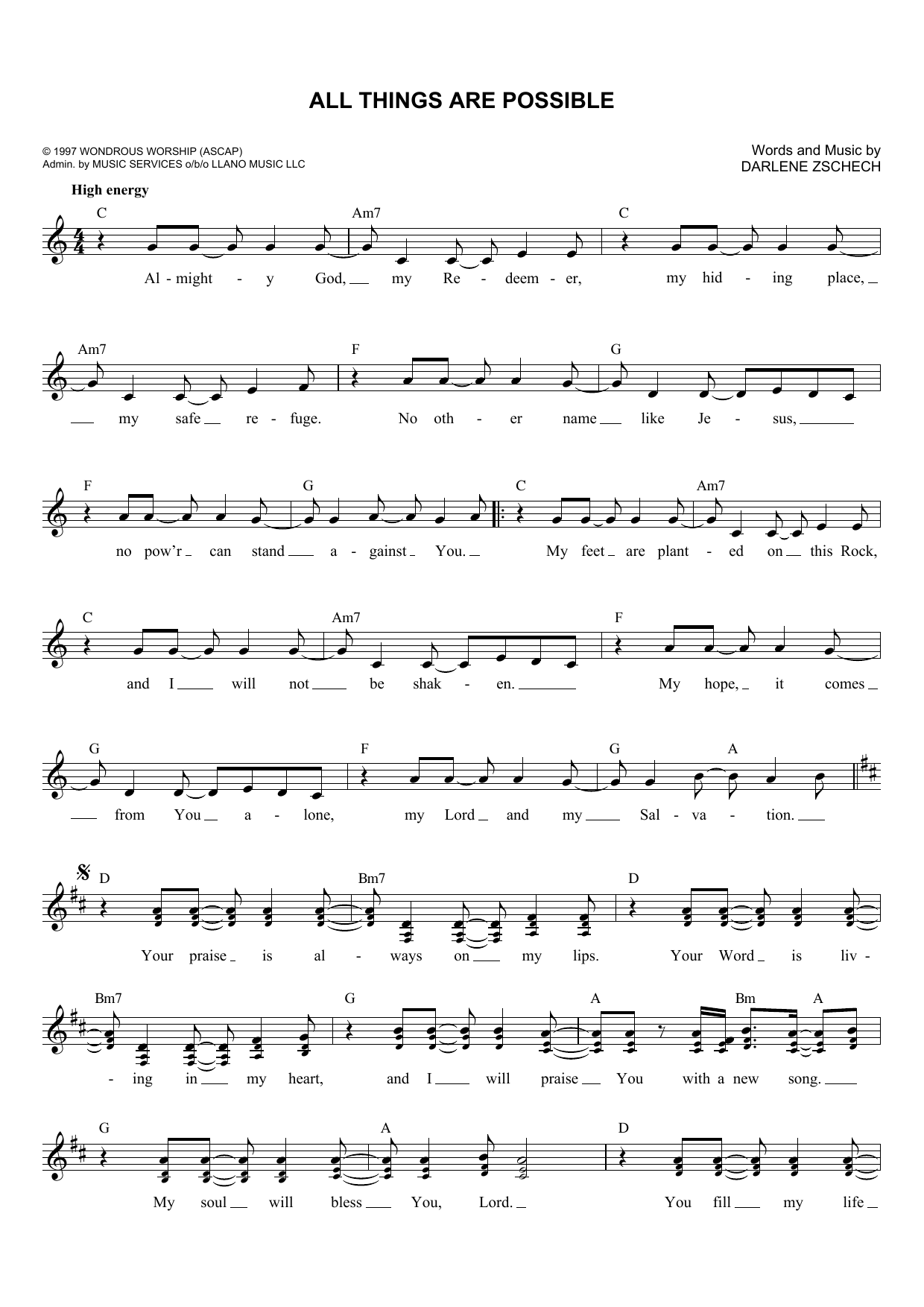 Download Darlene Zschech All Things Are Possible Sheet Music and learn how to play Lyrics & Chords PDF digital score in minutes