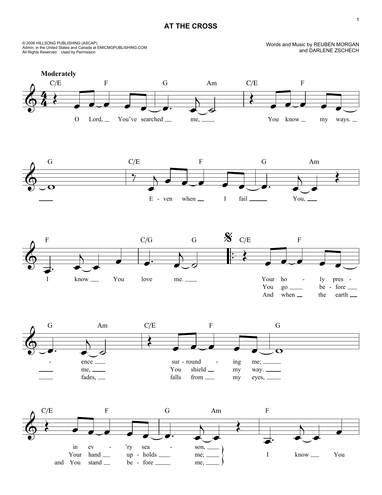 Download Reuben Morgan At The Cross Sheet Music and learn how to play Melody Line, Lyrics & Chords PDF digital score in minutes