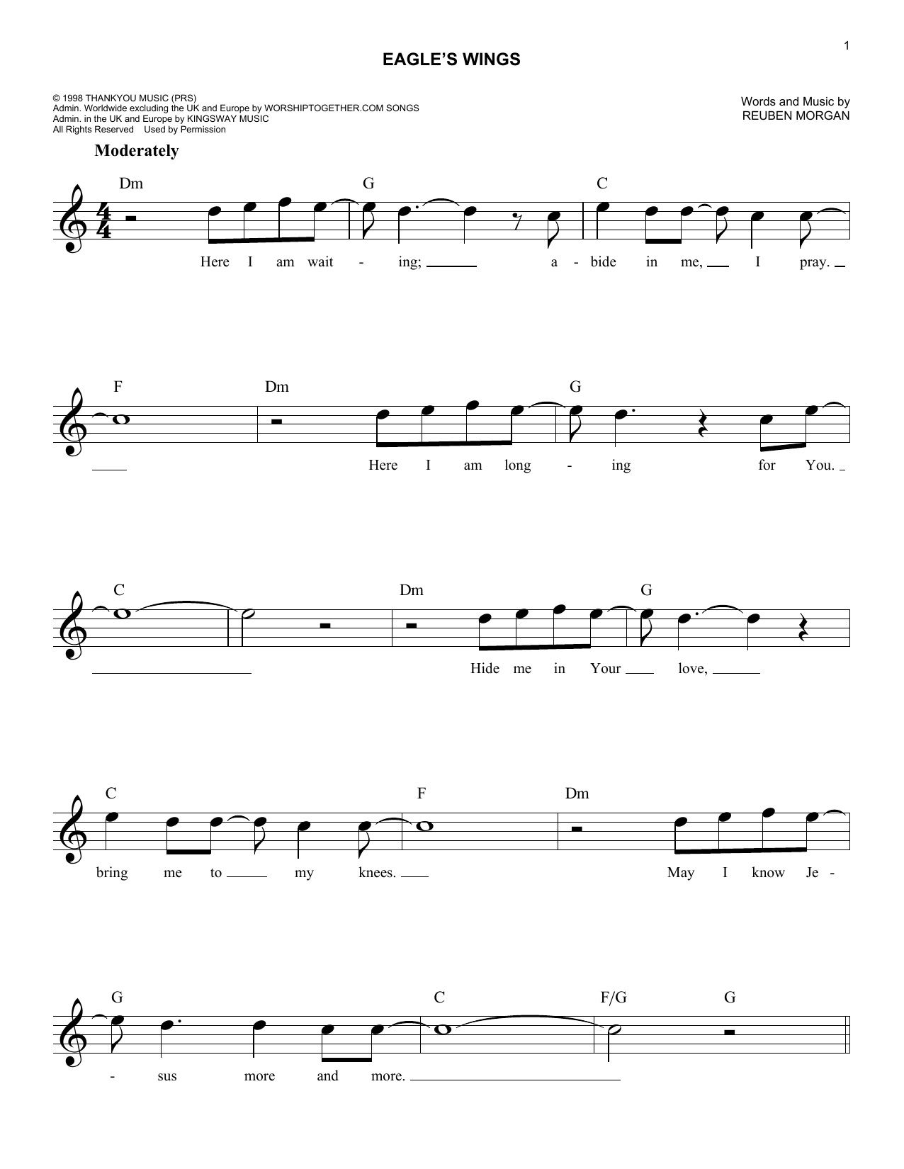 Download Reuben Morgan Eagle's Wings Sheet Music and learn how to play Melody Line, Lyrics & Chords PDF digital score in minutes