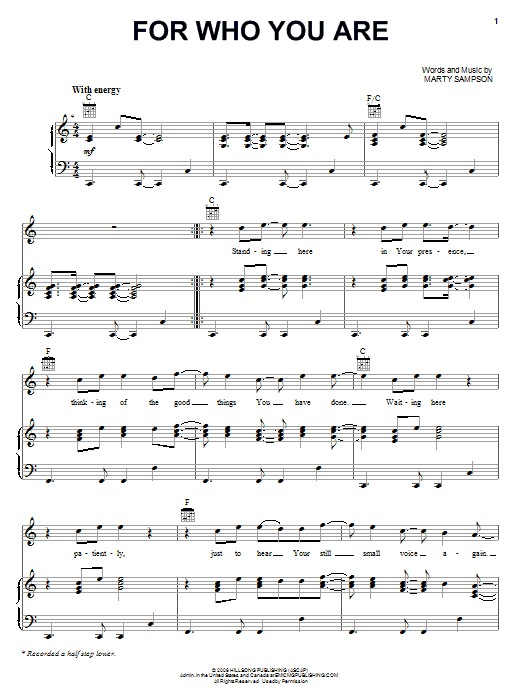 Download Marty Sampson For Who You Are Sheet Music and learn how to play Melody Line, Lyrics & Chords PDF digital score in minutes