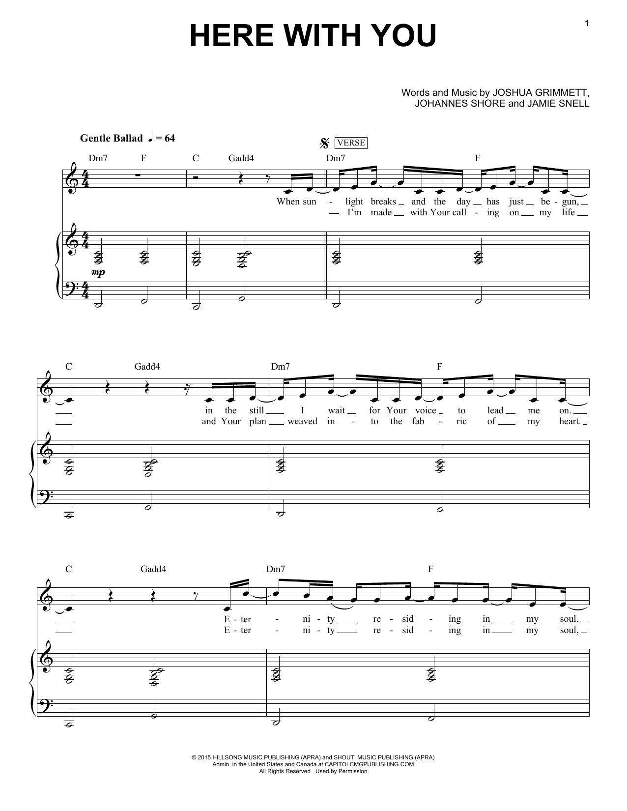 Download Hillsong Worship Here With You Sheet Music and learn how to play Piano & Vocal PDF digital score in minutes