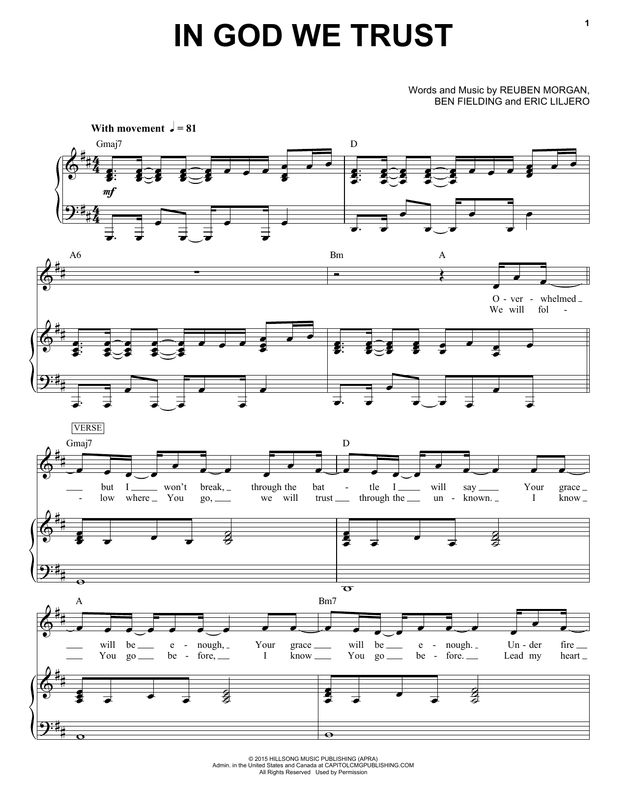 Download Hillsong Worship In God We Trust Sheet Music and learn how to play Piano & Vocal PDF digital score in minutes