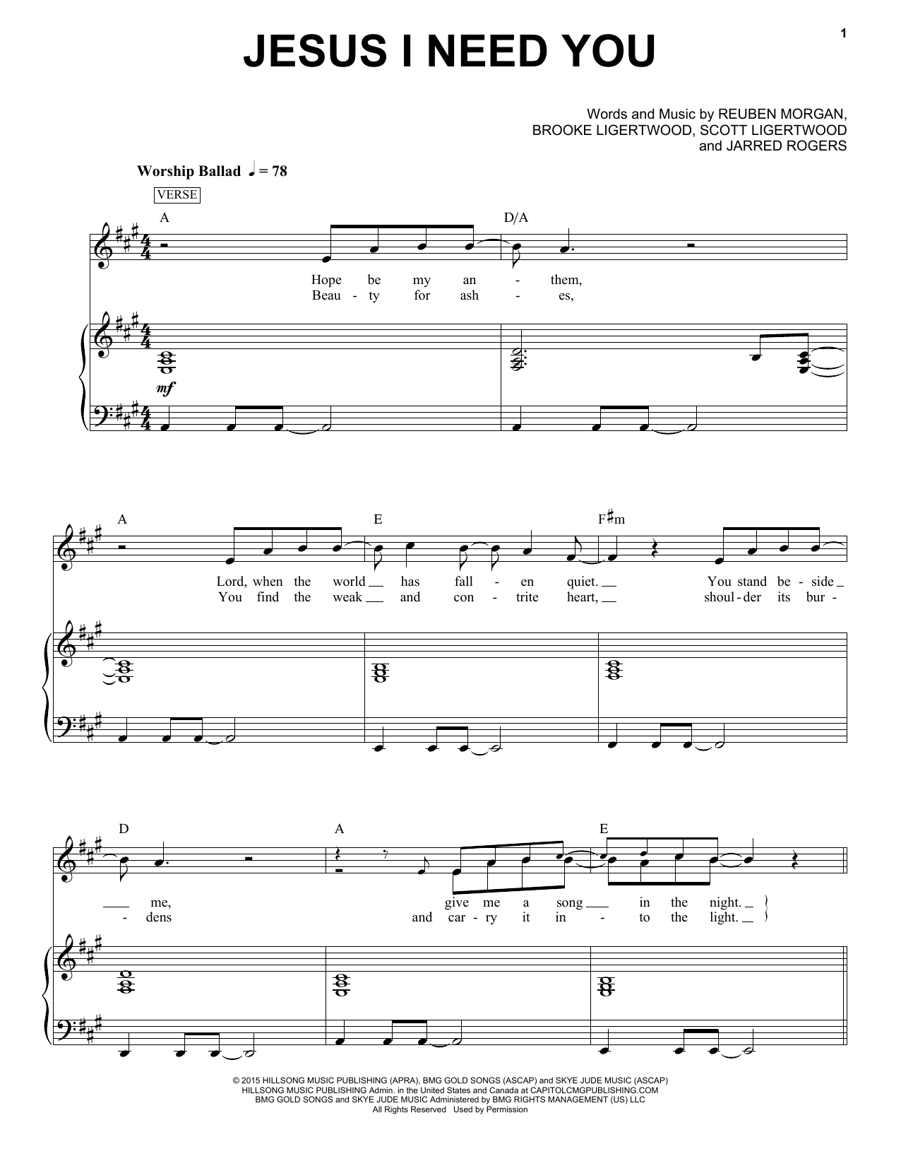 Download Hillsong Worship Jesus I Need You Sheet Music and learn how to play Piano & Vocal PDF digital score in minutes