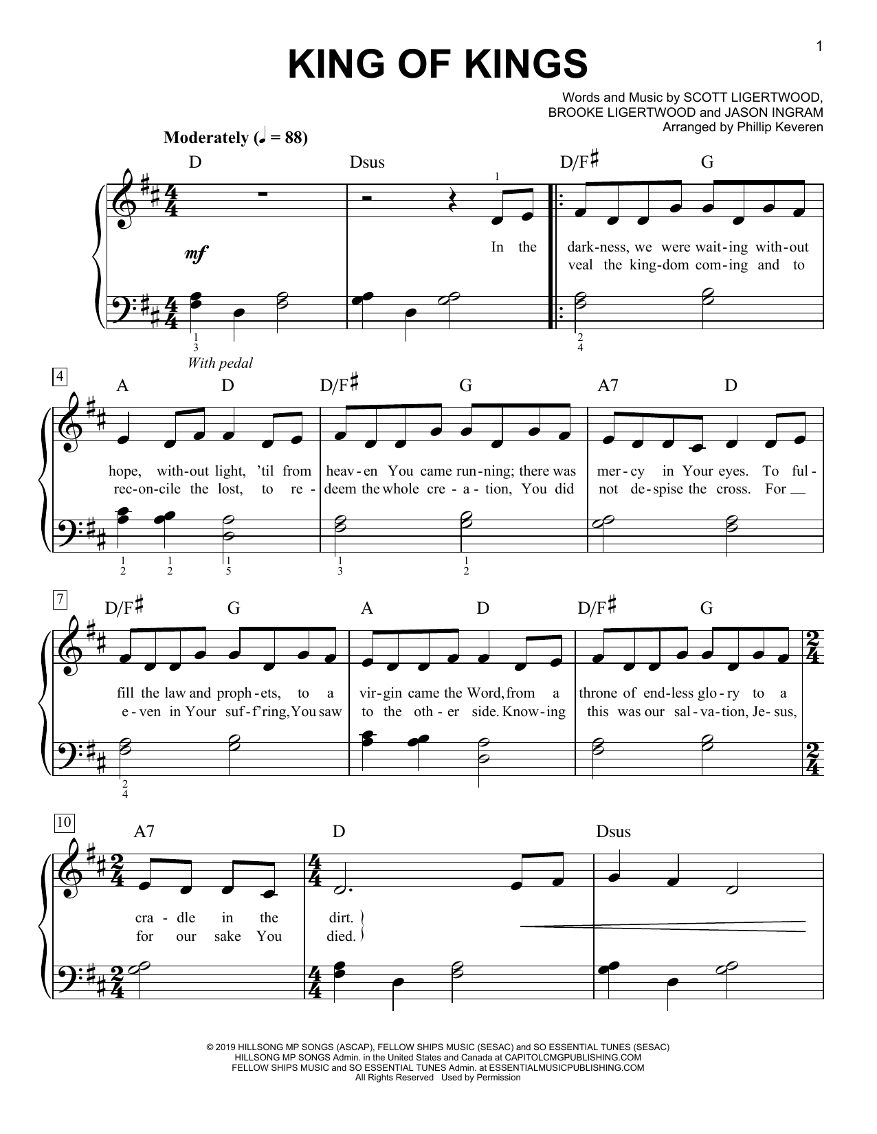 Download Hillsong Worship King Of Kings (arr. Phillip Keveren) Sheet Music and learn how to play Easy Piano PDF digital score in minutes