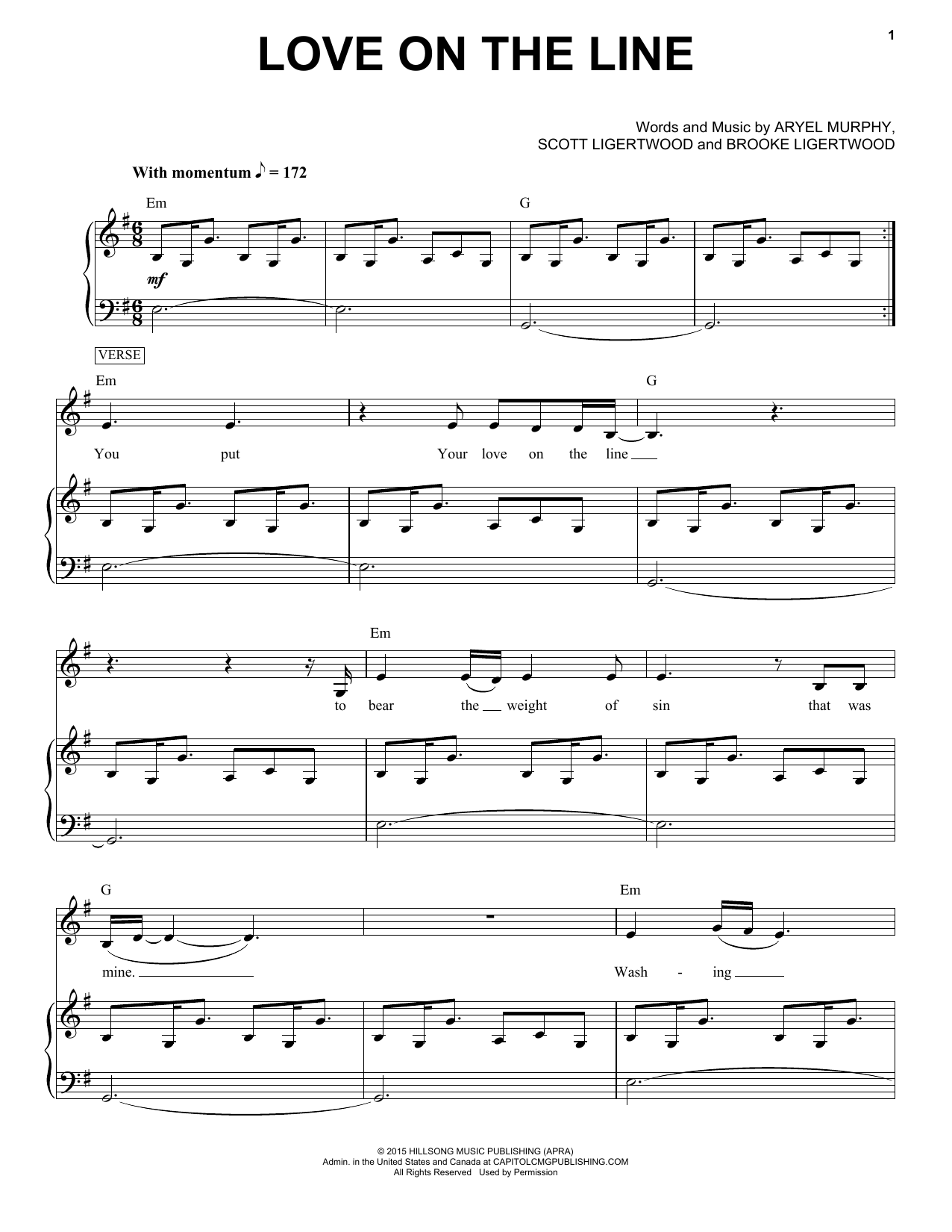 Download Hillsong Worship Love On The Line Sheet Music and learn how to play Piano & Vocal PDF digital score in minutes