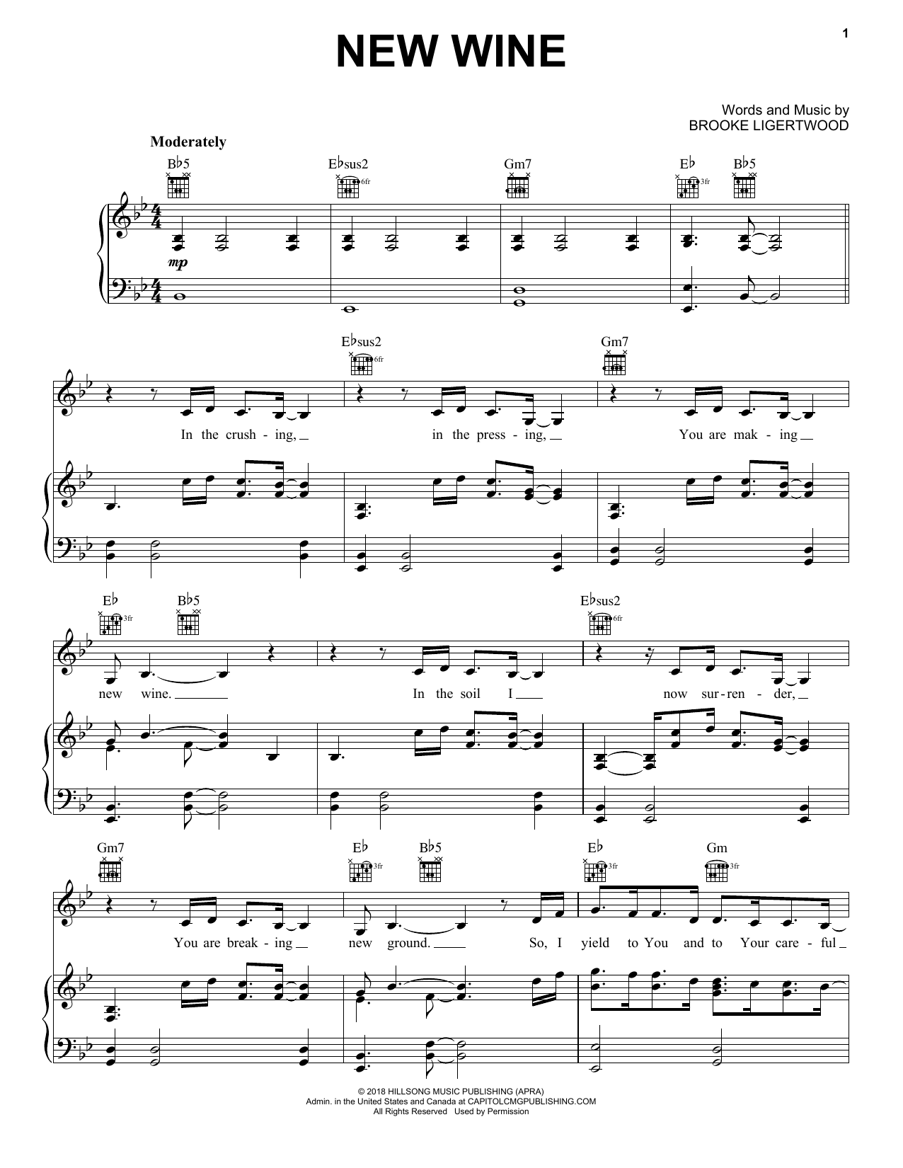 Download Hillsong Worship New Wine Sheet Music and learn how to play Piano, Vocal & Guitar Chords (Right-Hand Melody) PDF digital score in minutes