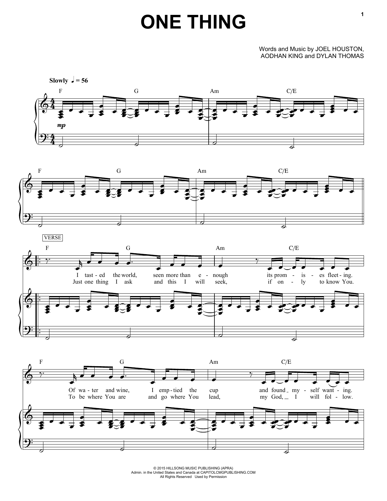 Download Hillsong Worship One Thing Sheet Music and learn how to play Piano & Vocal PDF digital score in minutes