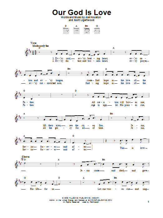 Download Joel Houston Our God Is Love Sheet Music and learn how to play Easy Guitar PDF digital score in minutes