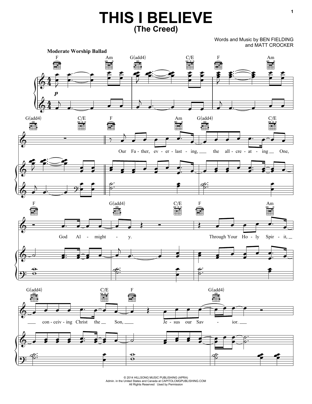 Download Hillsong Worship This I Believe (The Creed) Sheet Music and learn how to play Melody Line, Lyrics & Chords PDF digital score in minutes