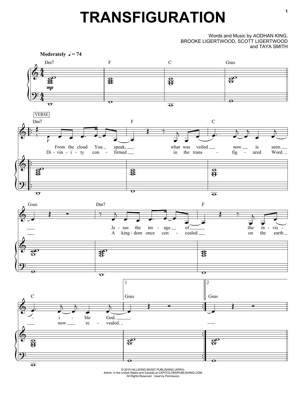 Download Hillsong Worship Transfiguration Sheet Music and learn how to play Piano & Vocal PDF digital score in minutes